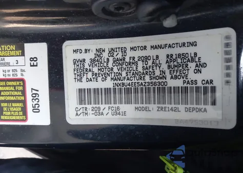 2010 Toyota Corolla Le from USA, damaged, VIN 1NXBU4EE5AZ356300
